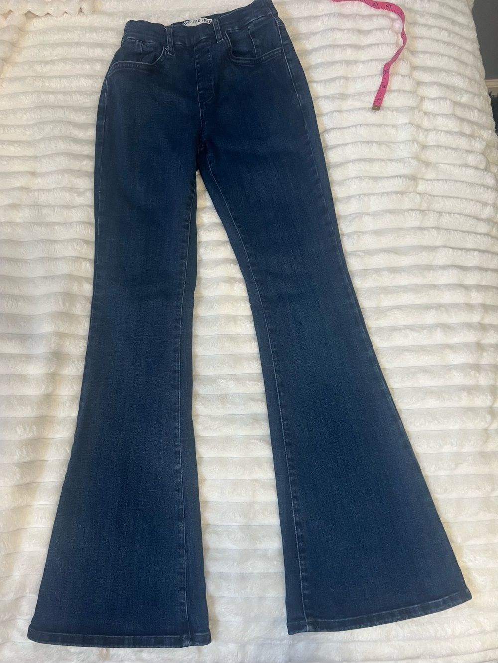 We The Free People Dark Blue High Rise Flare Jeans Sz XS Pull On Stretch Retro